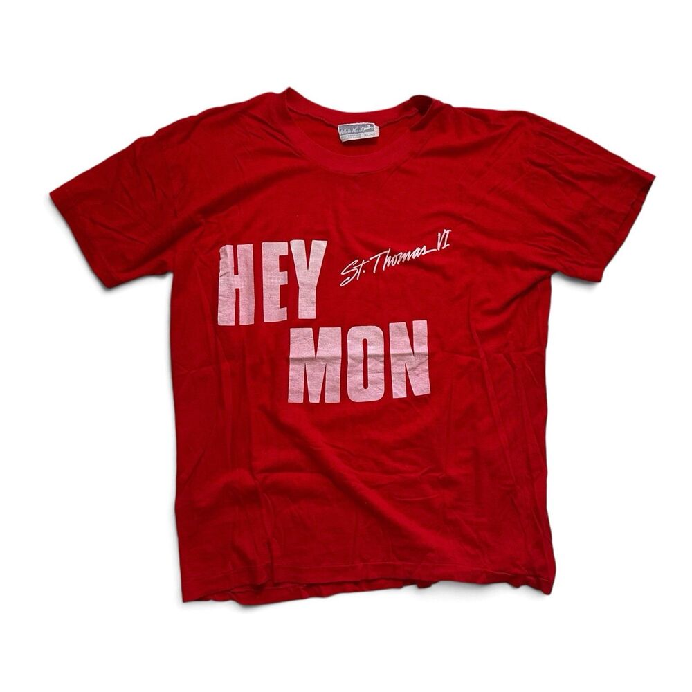 Vintage St Thomas VI Hey Mom Graphic T-Shirt Red XL Caribbean Souvenir Tee M